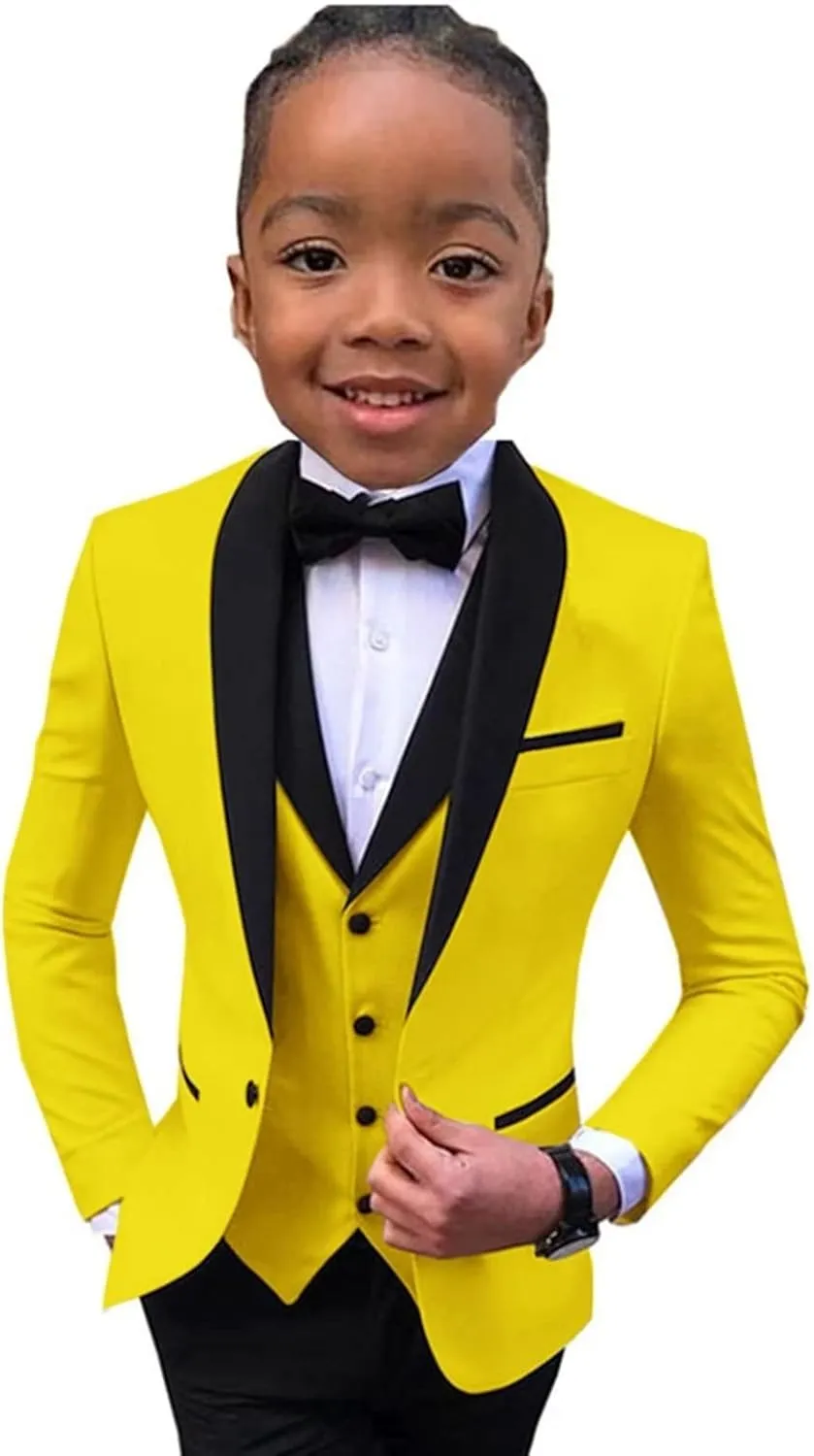 Boys Suit Wedding Tuxedo 3 Piece Shawl Collar Jacket Pants Vest Child Formal Blazer Set Slim Fit Outfit