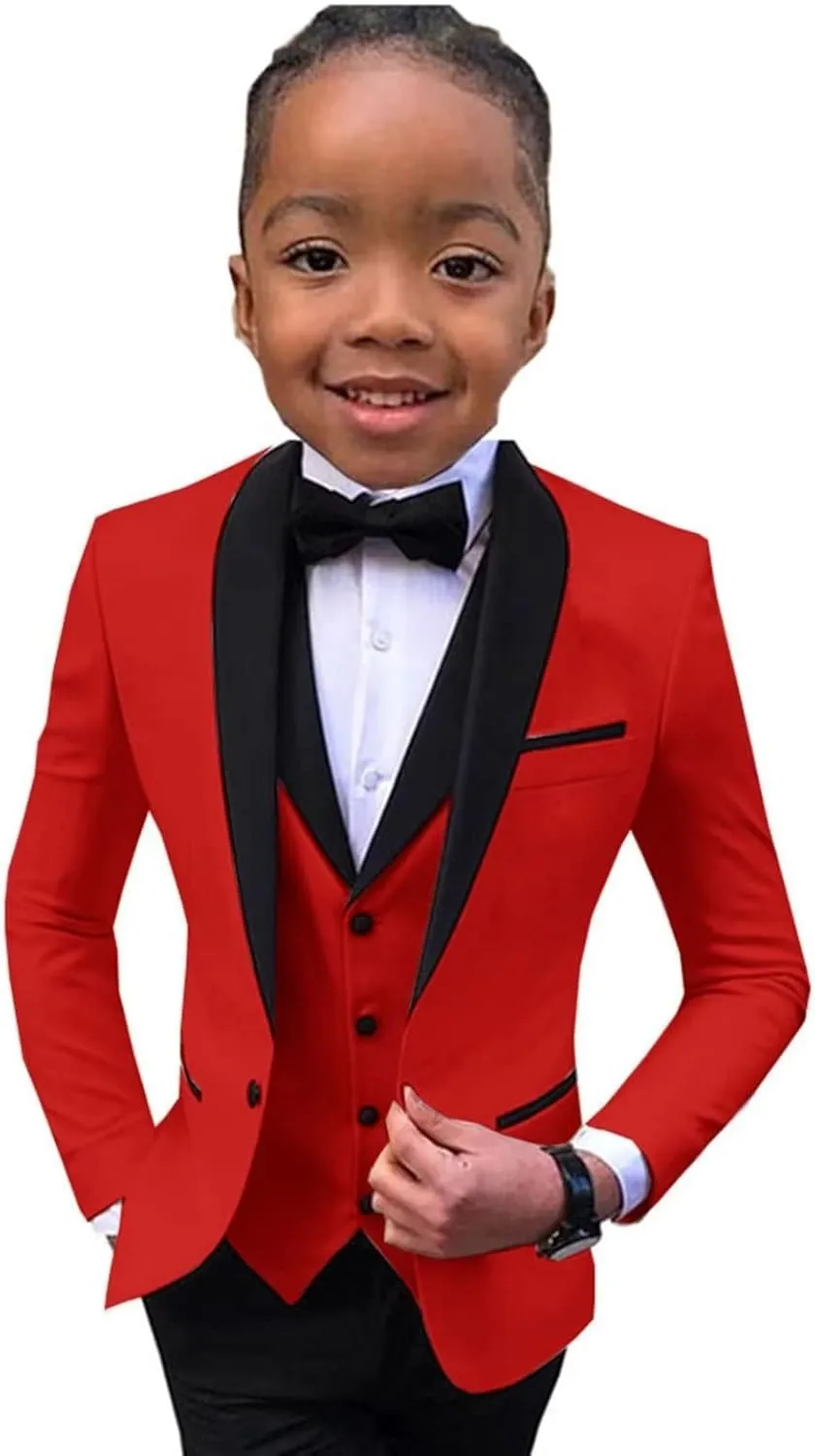 Boys Suit Wedding Tuxedo 3 Piece Shawl Collar Jacket Pants Vest Child Formal Blazer Set Slim Fit Outfit
