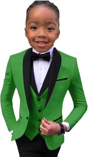 Boys Suit Wedding Tuxedo 3 Piece Shawl Collar Jacket Pants Vest Child Formal Blazer Set Slim Fit Outfit