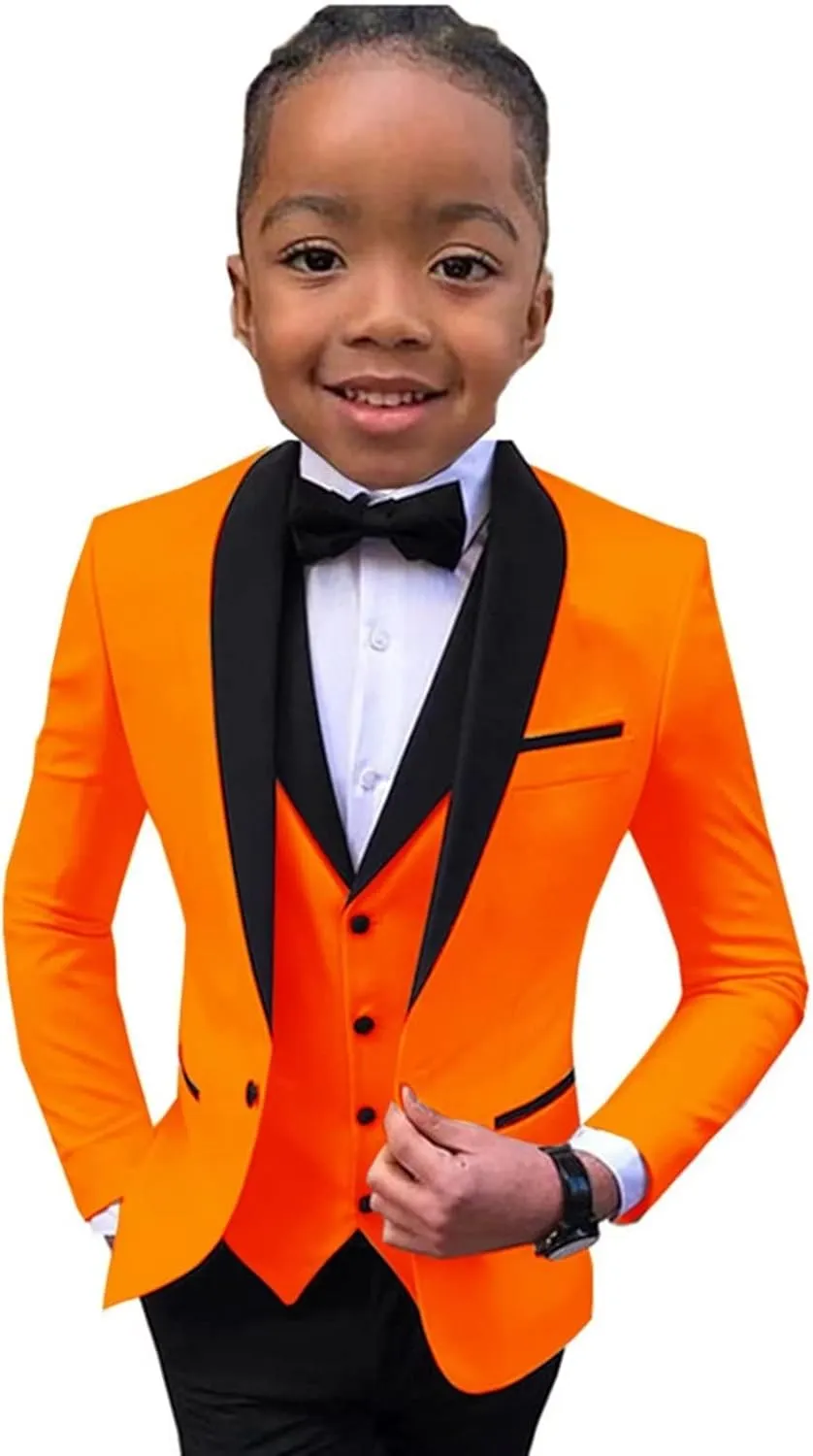 Boys Suit Wedding Tuxedo 3 Piece Shawl Collar Jacket Pants Vest Child Formal Blazer Set Slim Fit Outfit