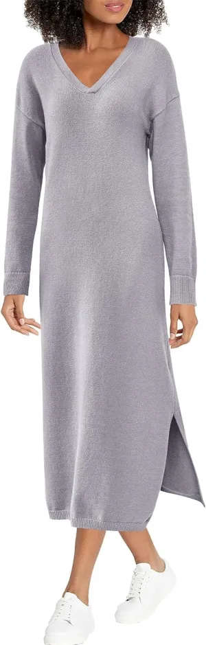 BTFBM Women Fall Sweater Dress Casual V Neck Long Sleeve Slit Knit Oversized Maternity Sweaters Maxi Dresses 2025 Winter