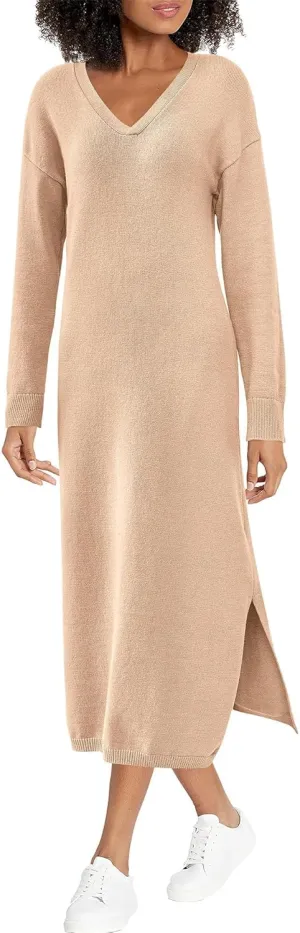 BTFBM Women Fall Sweater Dress Casual V Neck Long Sleeve Slit Knit Oversized Maternity Sweaters Maxi Dresses 2025 Winter