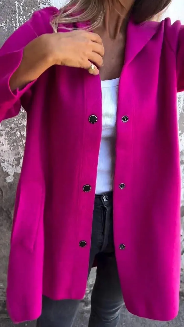 Casual Single Breasted Hooded Jacket for Women,Pocket Drop Shoulder Lapel Button Overcoat,Fall Solid Long Trench Coat