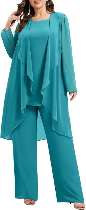 Chiffon Mother of The Bride Pant Suits Plus Size Women Wedding Formal Outfit Set Evening Gown