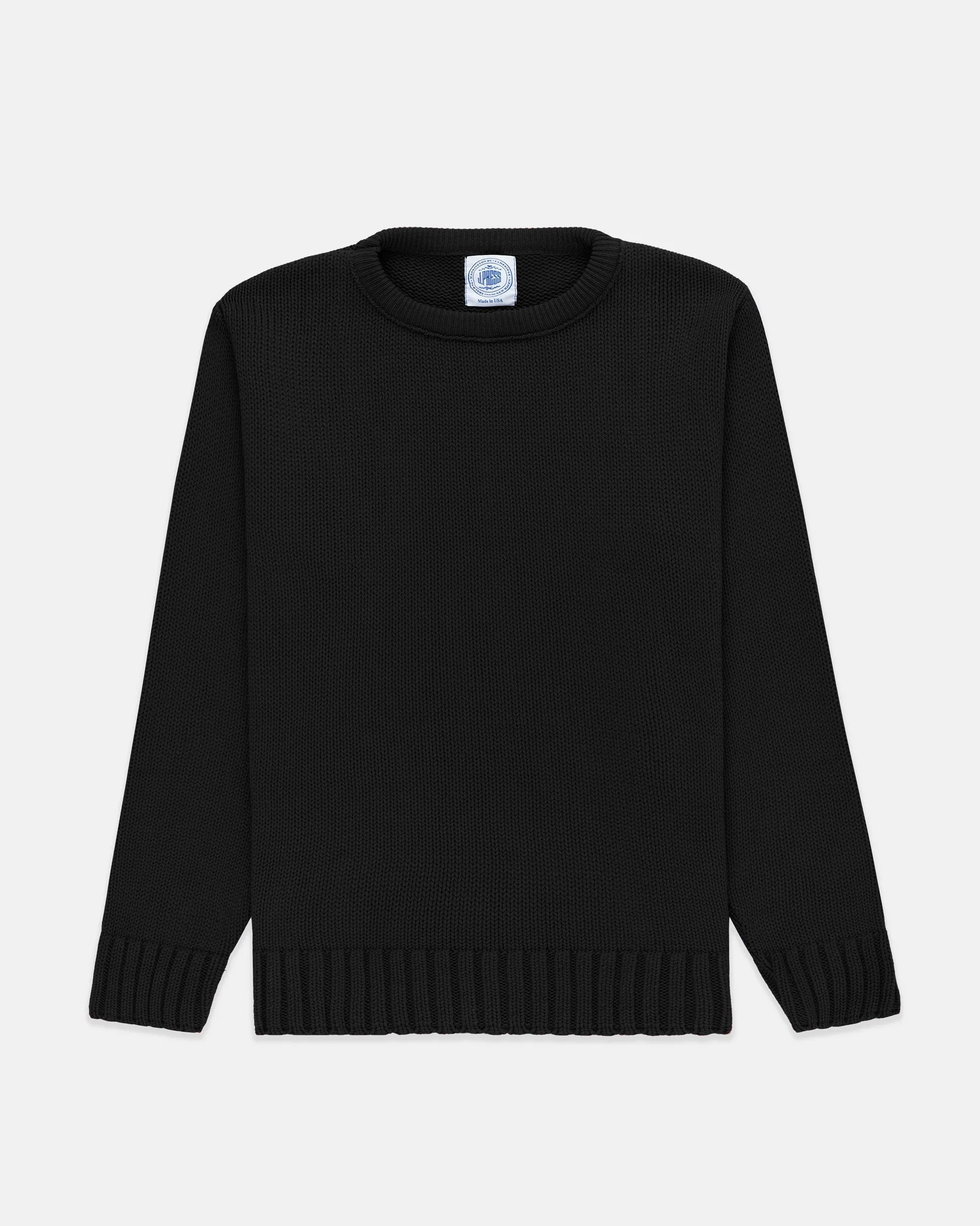 CHUNKY COTTON CREW NECK SWEATER - BLACK