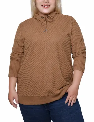 Cinnamon Ribbed Long Sleeve Hoodie - Plus
