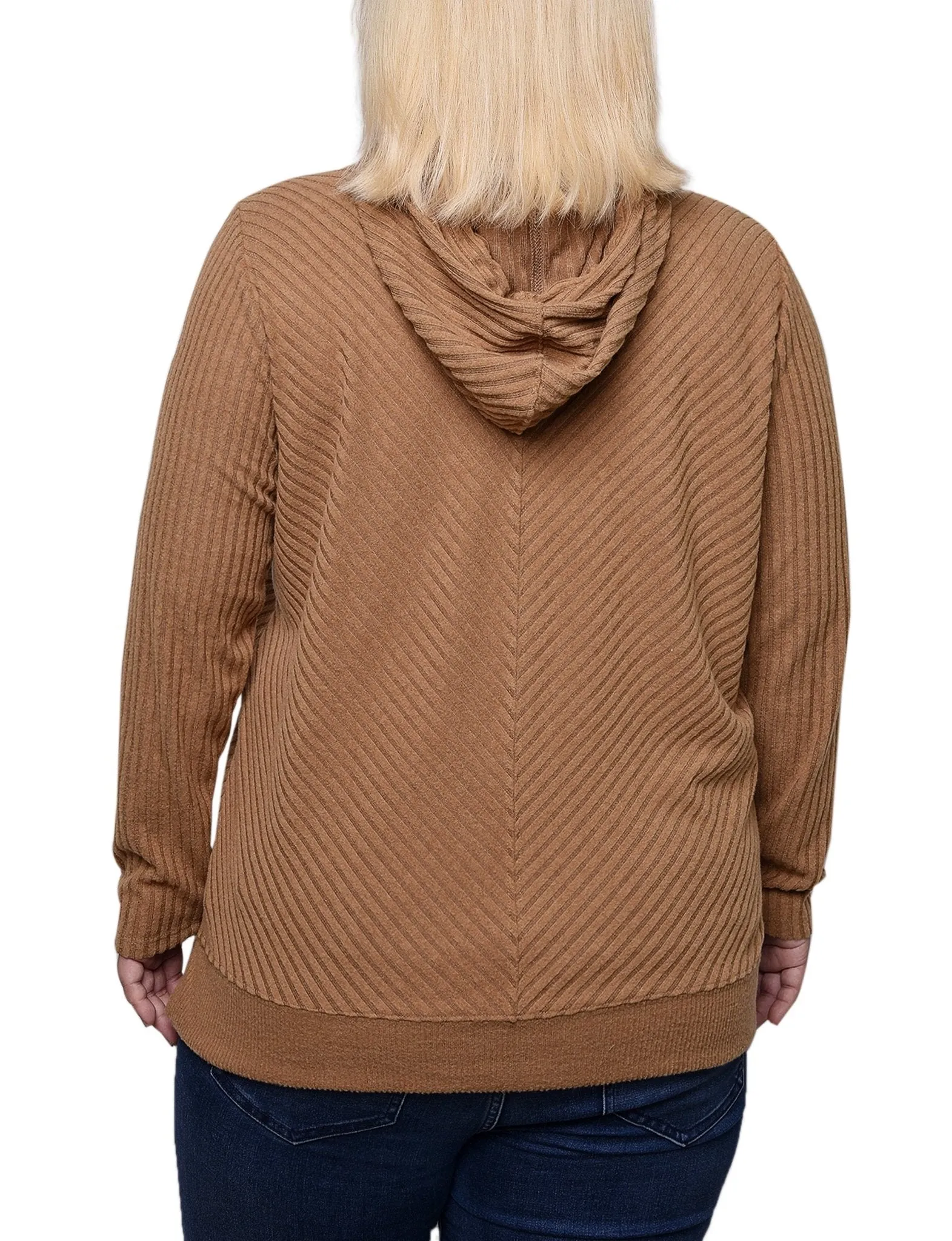 Cinnamon Ribbed Long Sleeve Hoodie - Plus