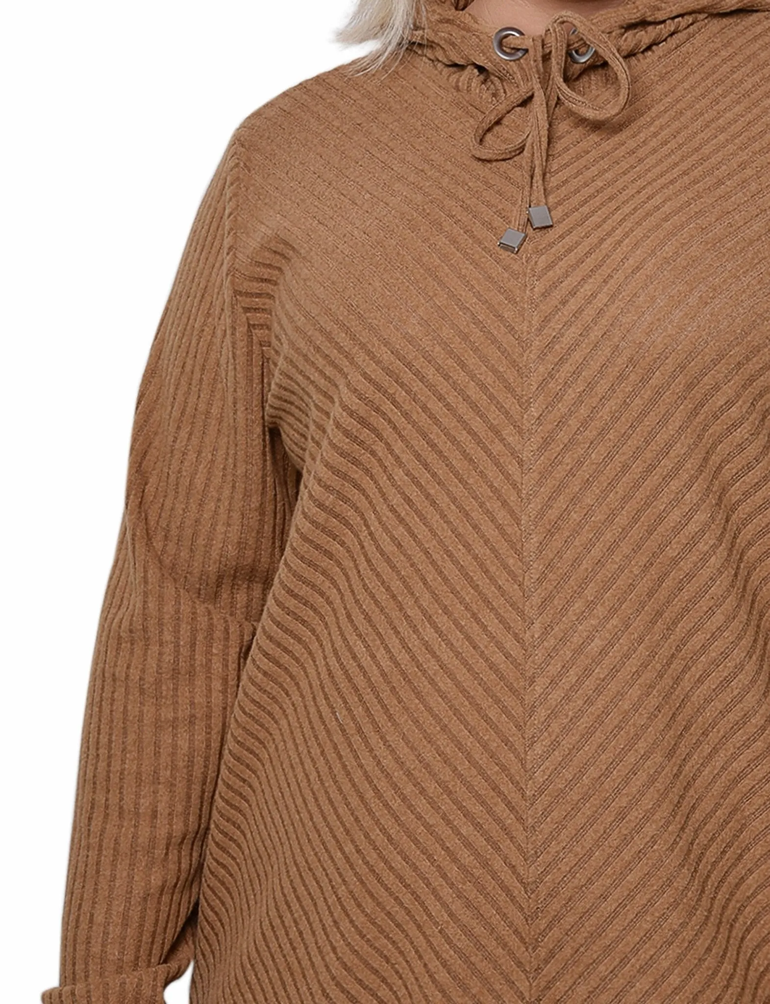Cinnamon Ribbed Long Sleeve Hoodie - Plus