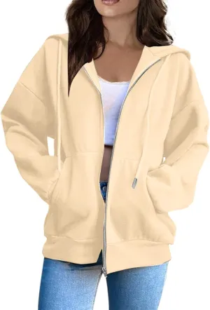 COTECRAM Women Zip Up Y2K Hoodie Fall Oversized Sweatshirts Casual Long Sleeve Drawstring Hooded Jacket 2024 Clothes