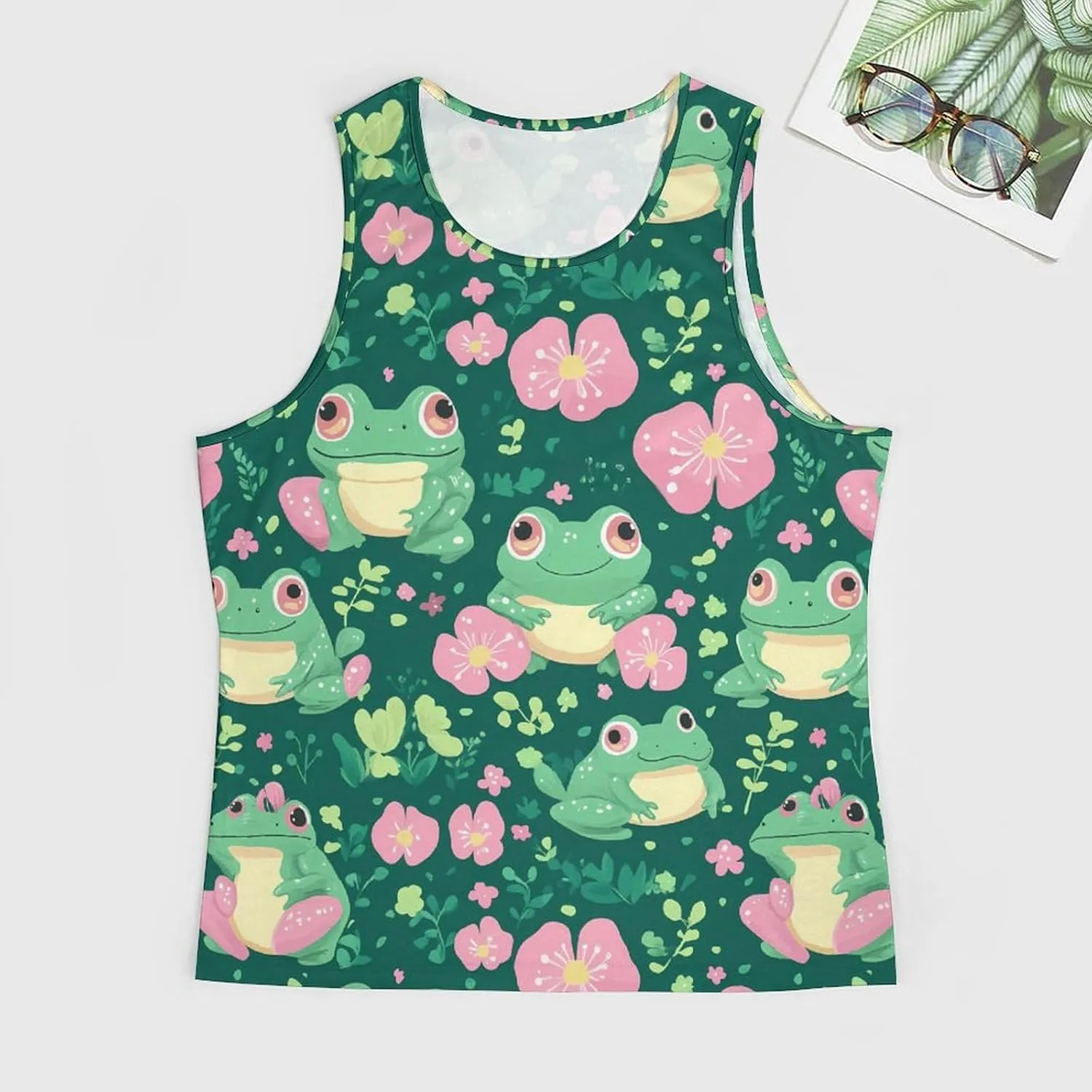 Cute Frogs Flower Men's Activewear Tank Tops Gym Sleeveless Muscle T Shirts Workout Tees Vest