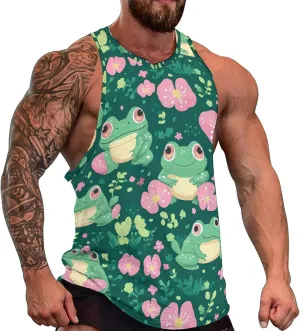 Cute Frogs Flower Men's Activewear Tank Tops Gym Sleeveless Muscle T Shirts Workout Tees Vest