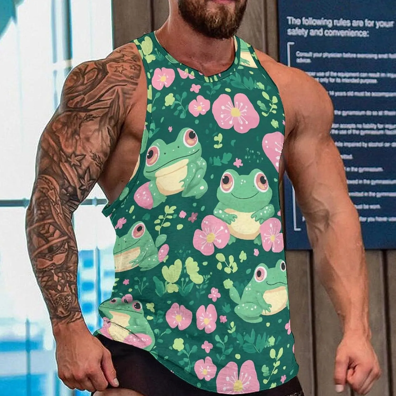 Cute Frogs Flower Men's Activewear Tank Tops Gym Sleeveless Muscle T Shirts Workout Tees Vest