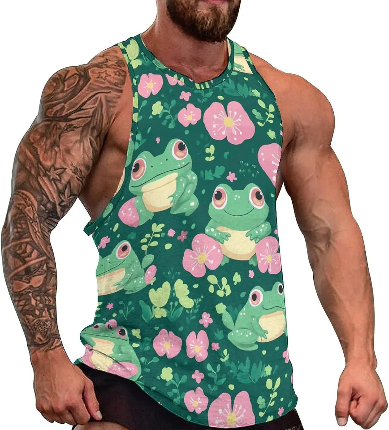 Cute Frogs Flower Men's Activewear Tank Tops Gym Sleeveless Muscle T Shirts Workout Tees Vest