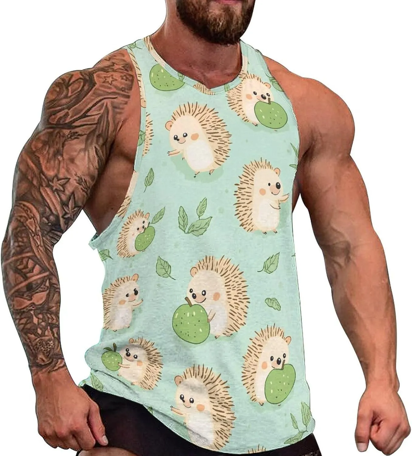 Cute Hedgehogs Men's Activewear Tank Tops Gym Sleeveless Muscle T Shirts Workout Tees Vest