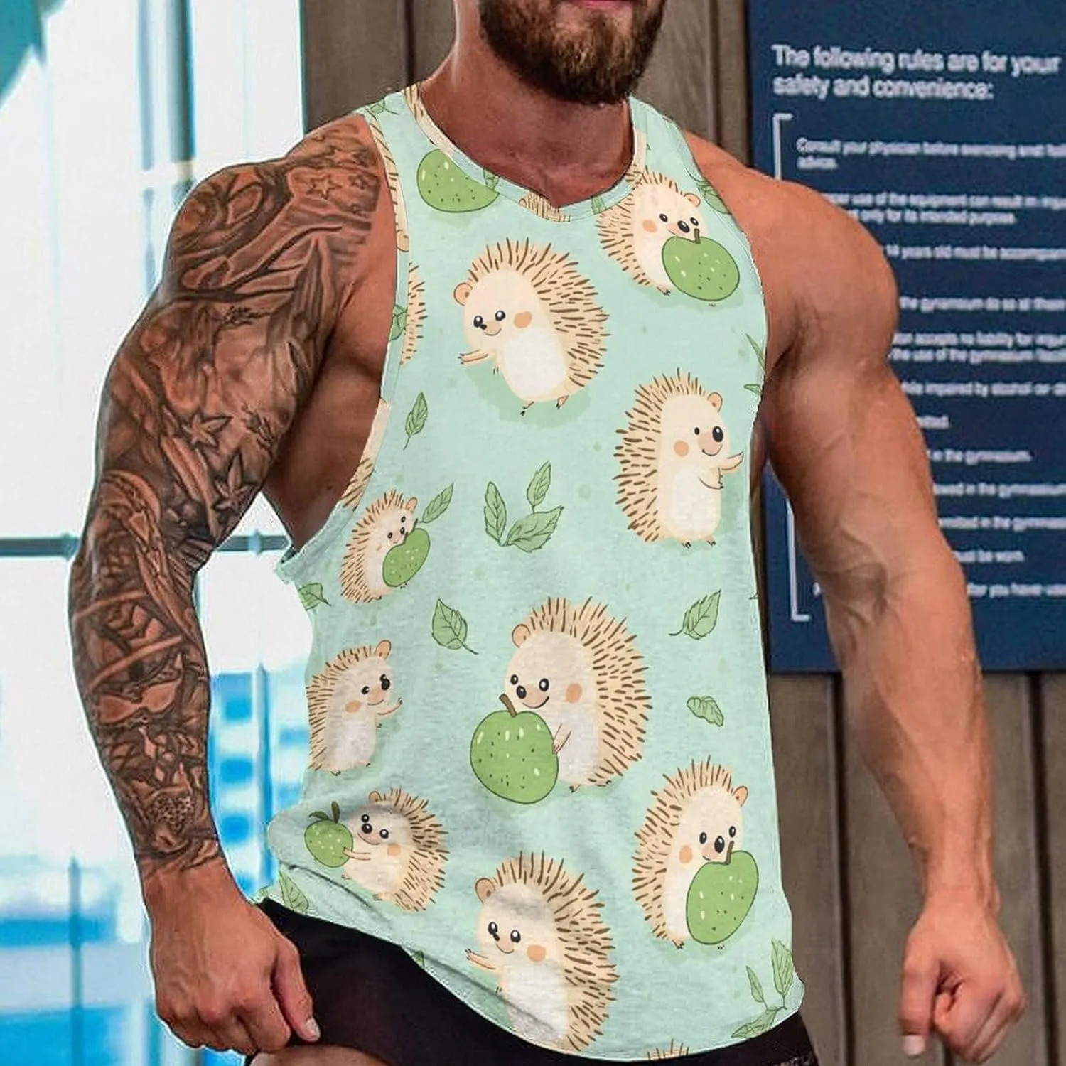 Cute Hedgehogs Men's Activewear Tank Tops Gym Sleeveless Muscle T Shirts Workout Tees Vest