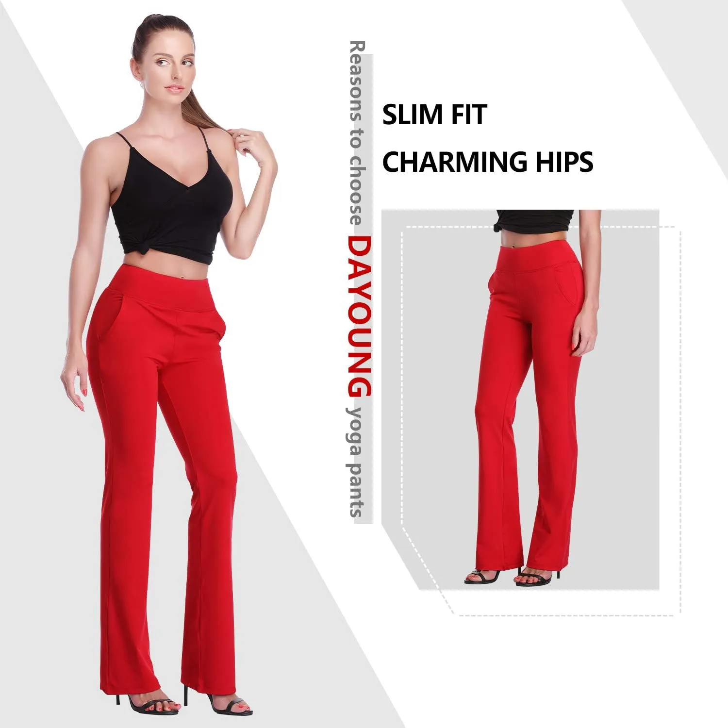 DAYOUNG Bootcut Yoga Pants for Women Tummy Control Workout Bootleg Pants High Waist 4 Way Stretch Pants