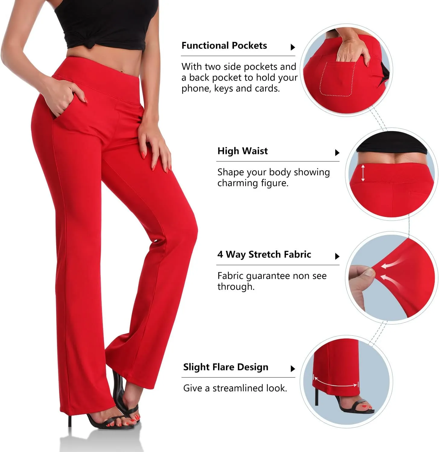 DAYOUNG Bootcut Yoga Pants for Women Tummy Control Workout Bootleg Pants High Waist 4 Way Stretch Pants