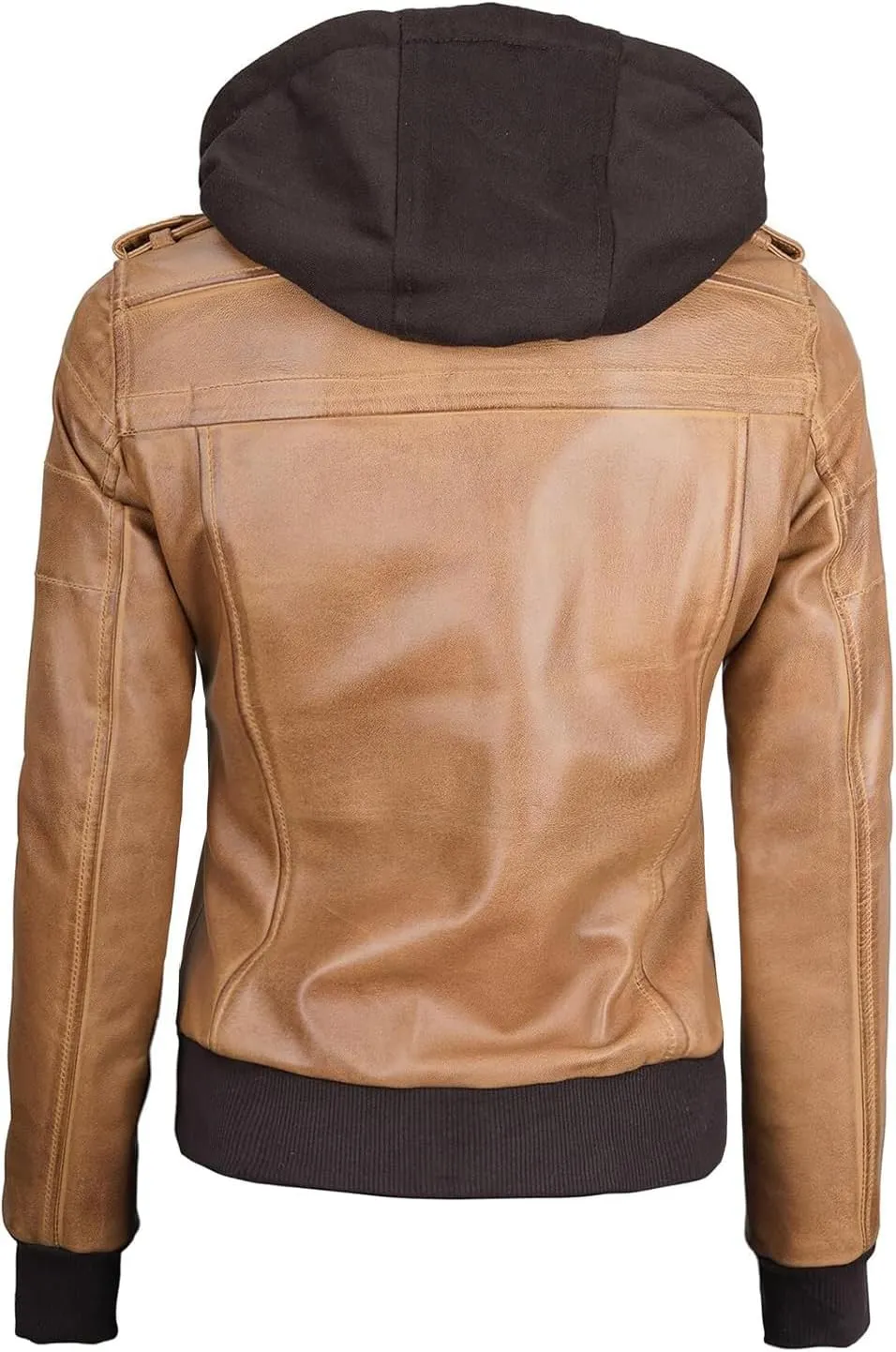Decrum Leather Jacket Women - Casual Real Lambskin Leather Bomber Jacket Women with Detachable Hood