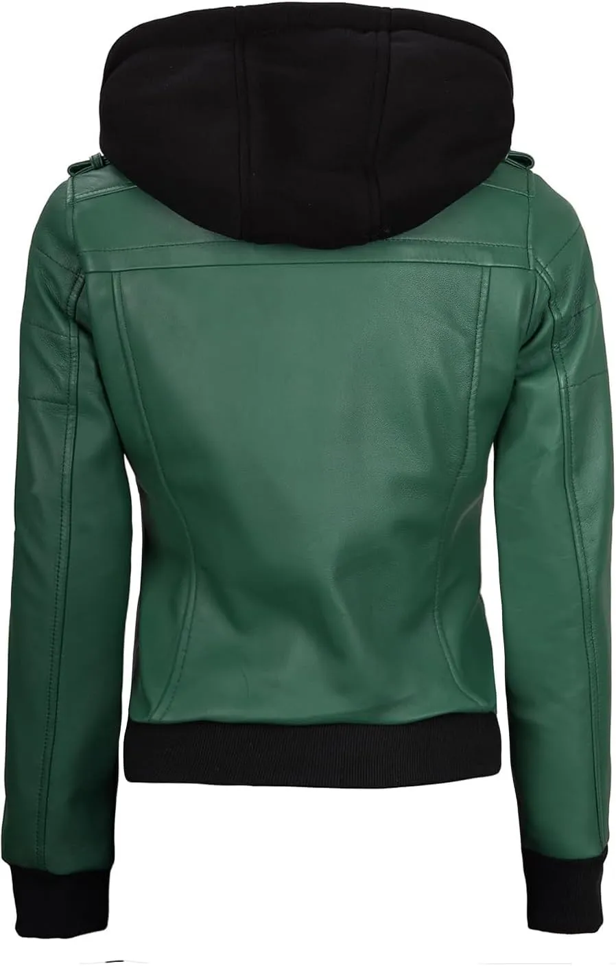 Decrum Leather Jacket Women - Casual Real Lambskin Leather Bomber Jacket Women with Detachable Hood