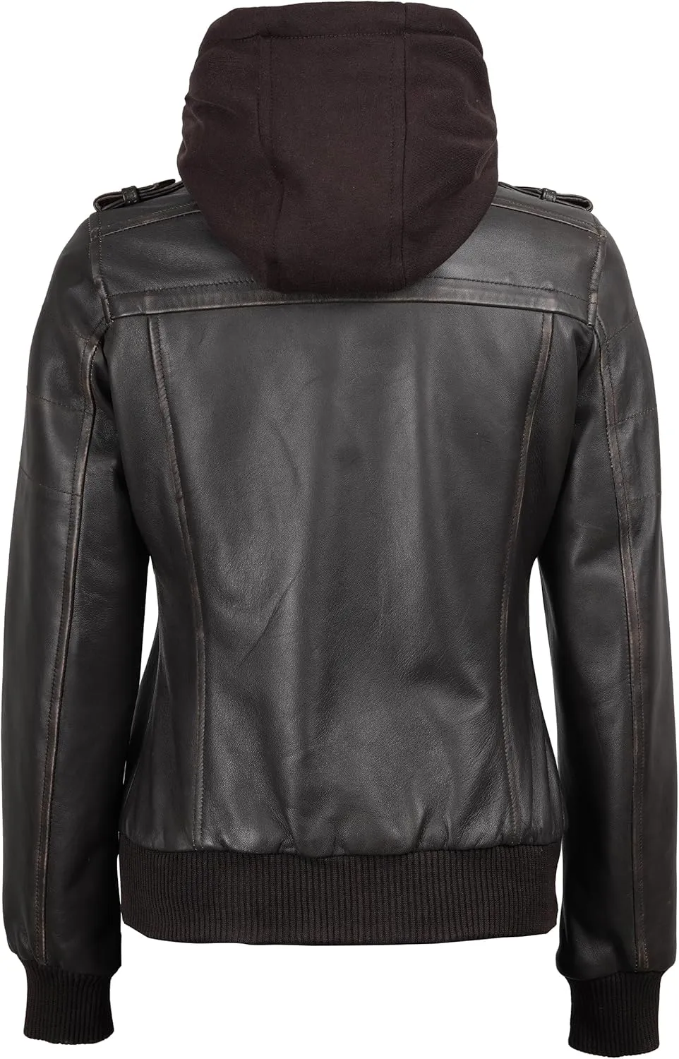Decrum Leather Jacket Women - Casual Real Lambskin Leather Bomber Jacket Women with Detachable Hood
