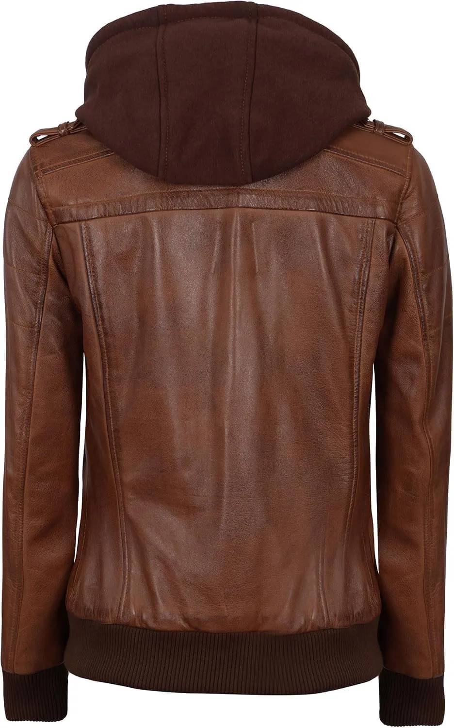 Decrum Leather Jacket Women - Casual Real Lambskin Leather Bomber Jacket Women with Detachable Hood