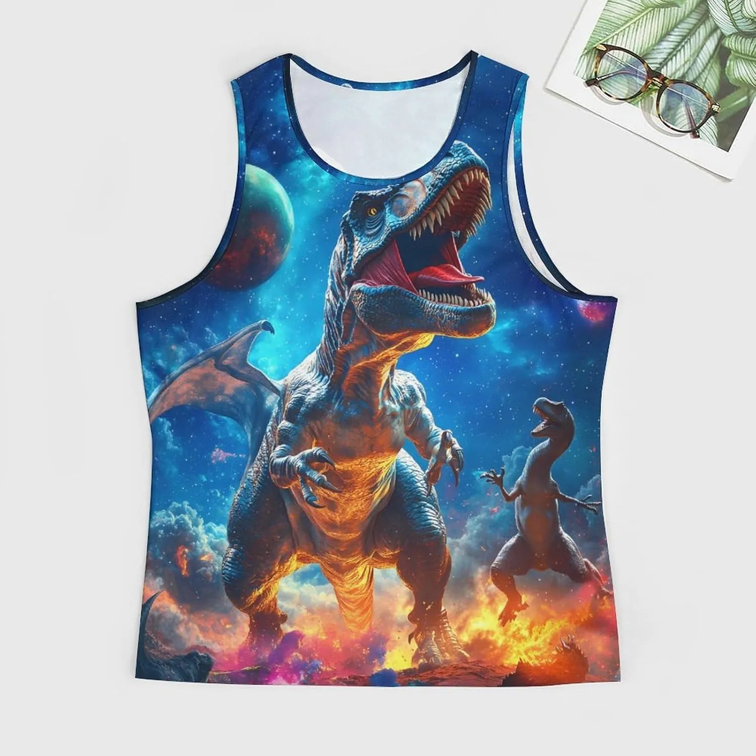 Dinosaur War in G-alaxy Men's Activewear Tank Tops Gym Sleeveless Muscle T Shirts Workout Tees Vest
