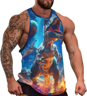 Dinosaur War in G-alaxy Men's Activewear Tank Tops Gym Sleeveless Muscle T Shirts Workout Tees Vest