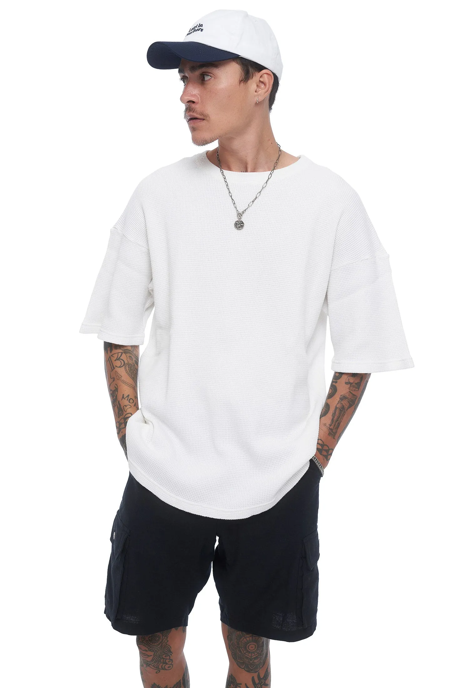 Essential Box Waffle Tee - White