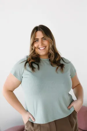 ESSENTIAL SHORT SLEEVE RIBBED CREW NECK TEE IN SEASIDE SHALE
