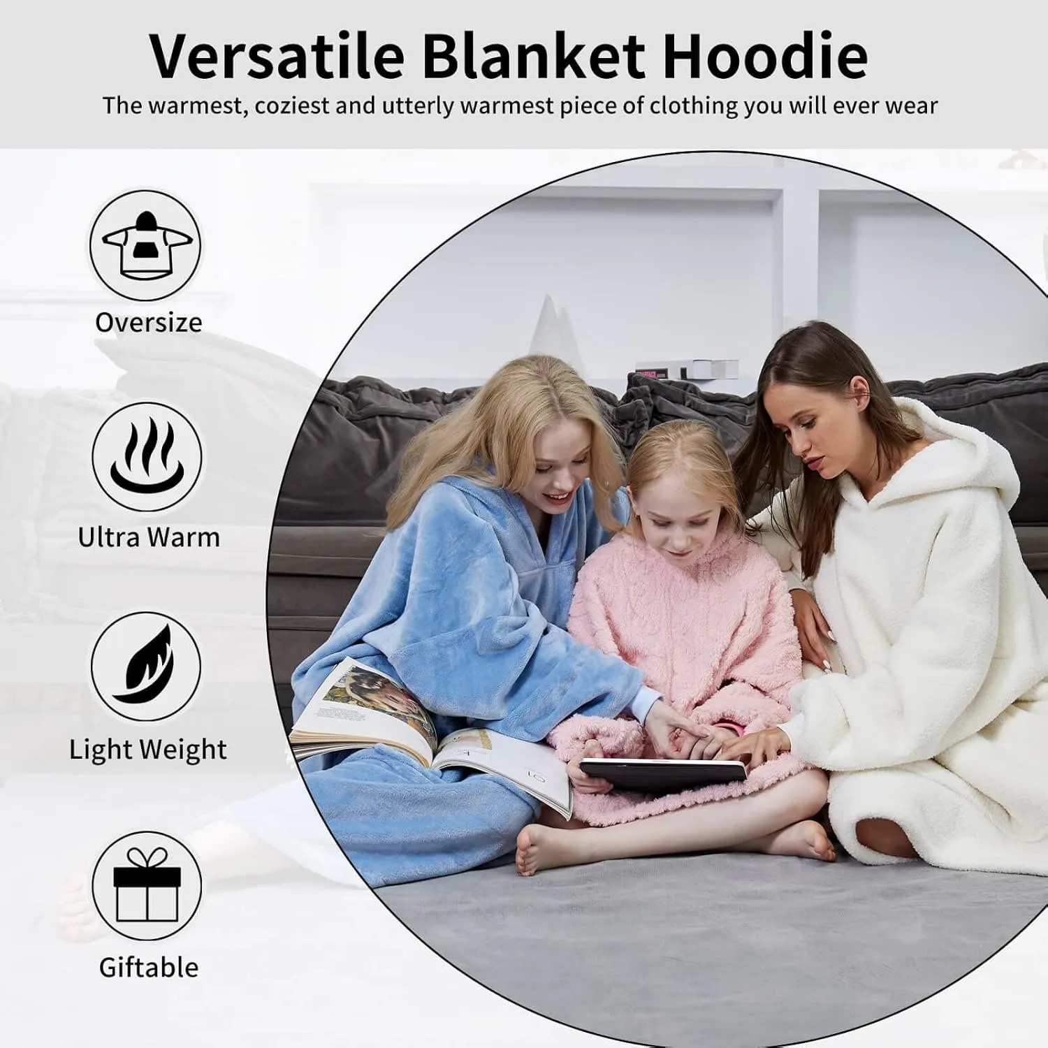 FestiCorp Oversized Blanket Hoodie for Adults - Extra Long Wearable Sweatshirt with Giant Sleeve, Hood and Pocket