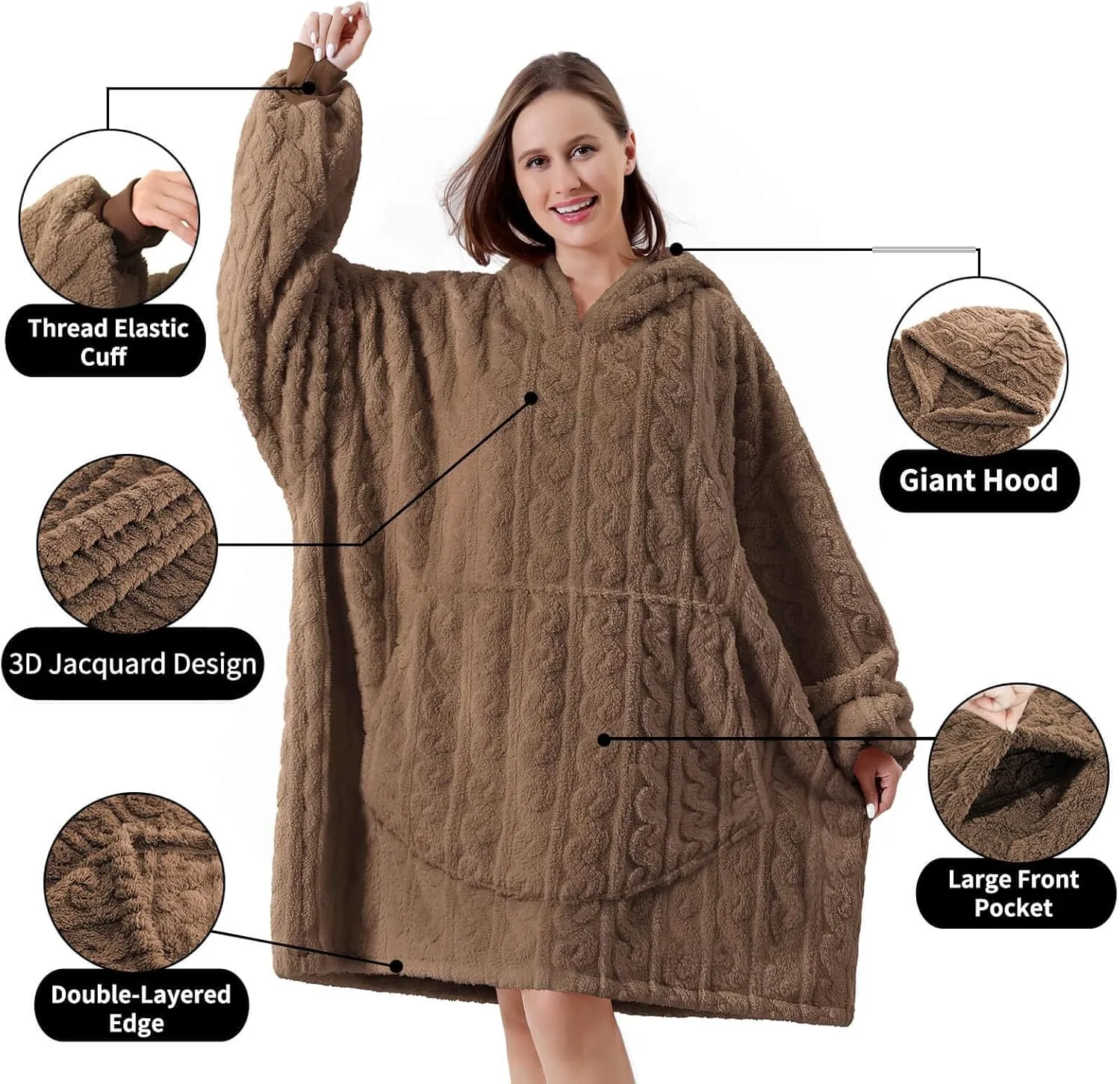 FestiCorp Oversized Blanket Hoodie for Adults - Extra Long Wearable Sweatshirt with Giant Sleeve, Hood and Pocket