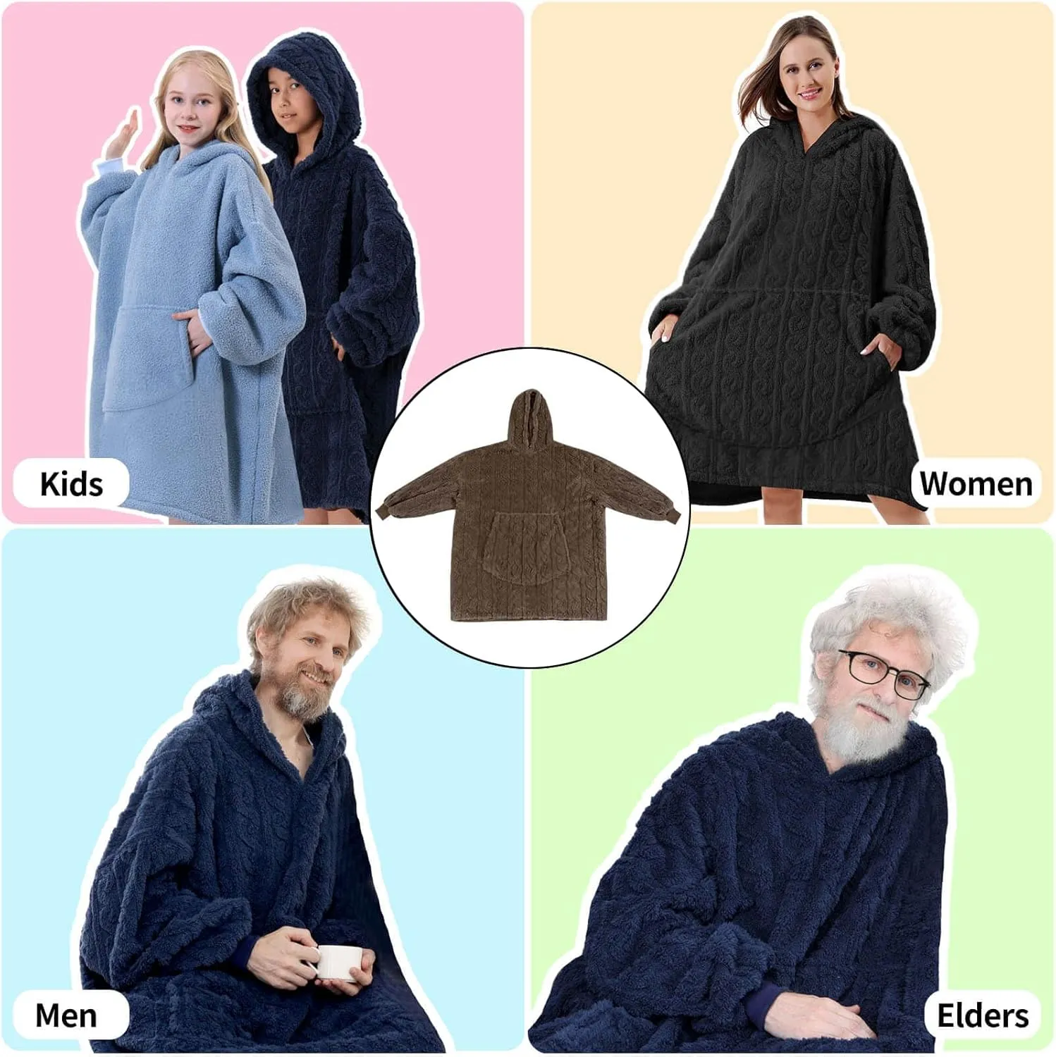 FestiCorp Oversized Blanket Hoodie for Adults - Extra Long Wearable Sweatshirt with Giant Sleeve, Hood and Pocket