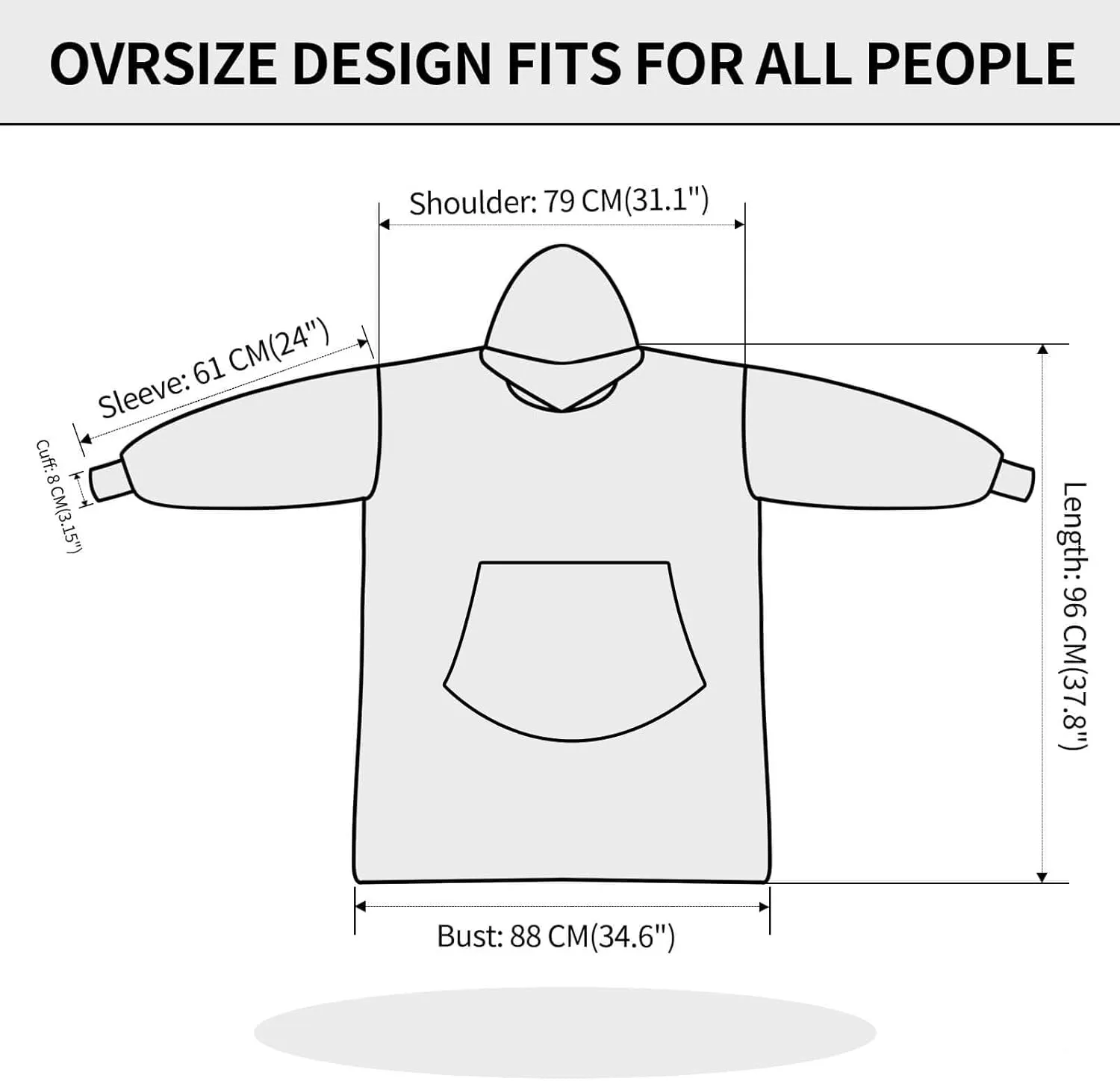FestiCorp Oversized Blanket Hoodie for Adults - Extra Long Wearable Sweatshirt with Giant Sleeve, Hood and Pocket