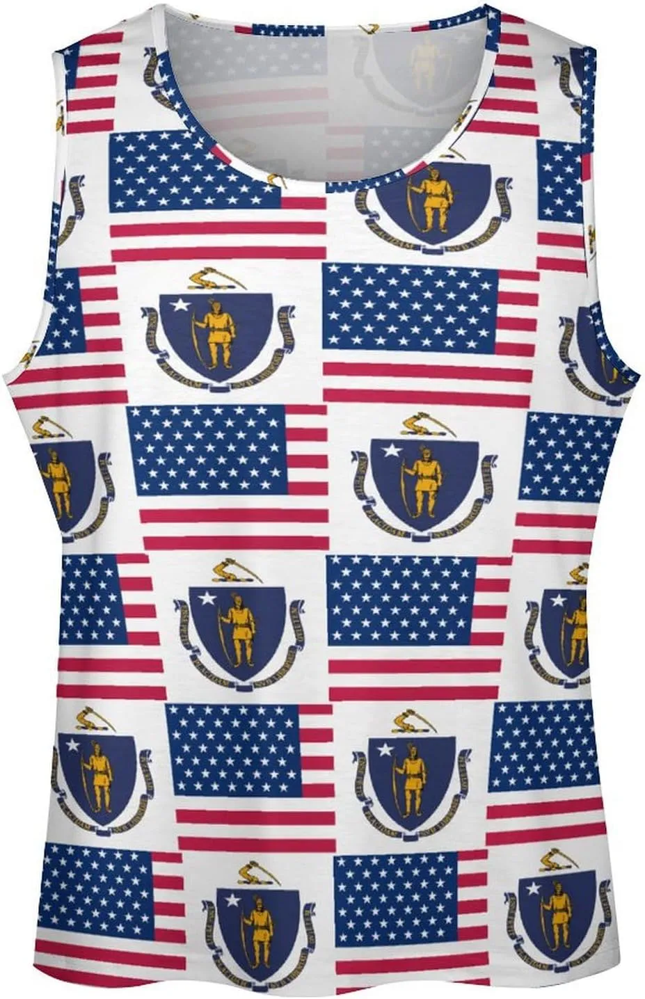Flag of U.S.A And Massachusetts Men's Activewear Tank Tops Gym Sleeveless Muscle T Shirts Workout Tees Vest