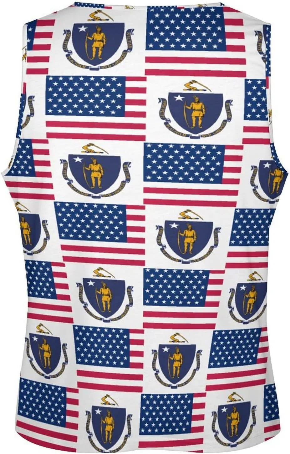 Flag of U.S.A And Massachusetts Men's Activewear Tank Tops Gym Sleeveless Muscle T Shirts Workout Tees Vest