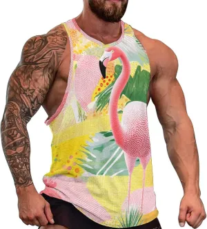 Flamingo Tropical Flowers Men's Activewear Tank Tops Gym Sleeveless Muscle T Shirts Workout Tees Vest