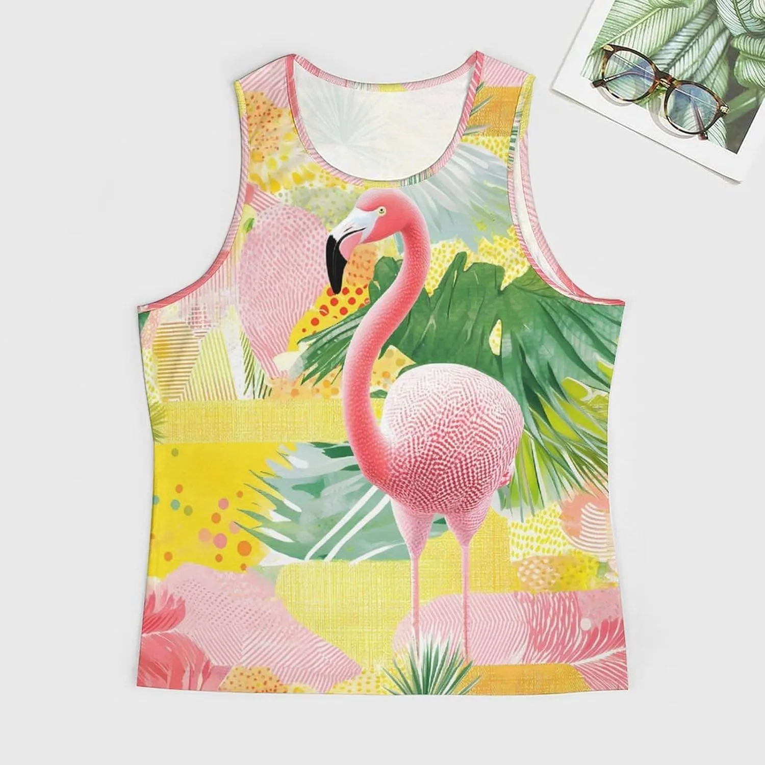 Flamingo Tropical Flowers Men's Activewear Tank Tops Gym Sleeveless Muscle T Shirts Workout Tees Vest