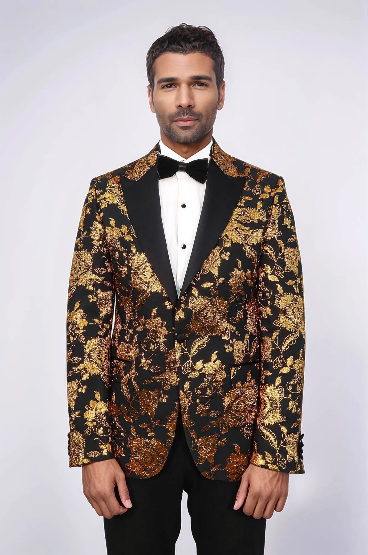 Floral Patterned Slim Fit Yellow Men Party Blazer - Wessi