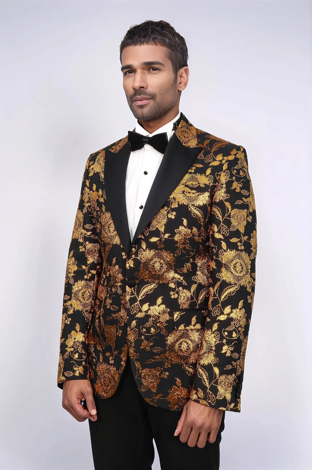 Floral Patterned Slim Fit Yellow Men Party Blazer - Wessi