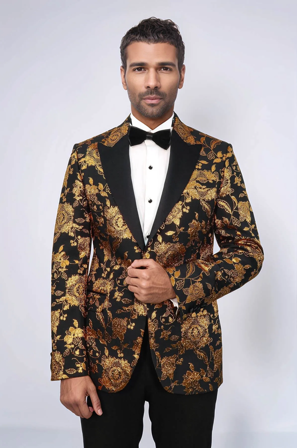 Floral Patterned Slim Fit Yellow Men Party Blazer - Wessi