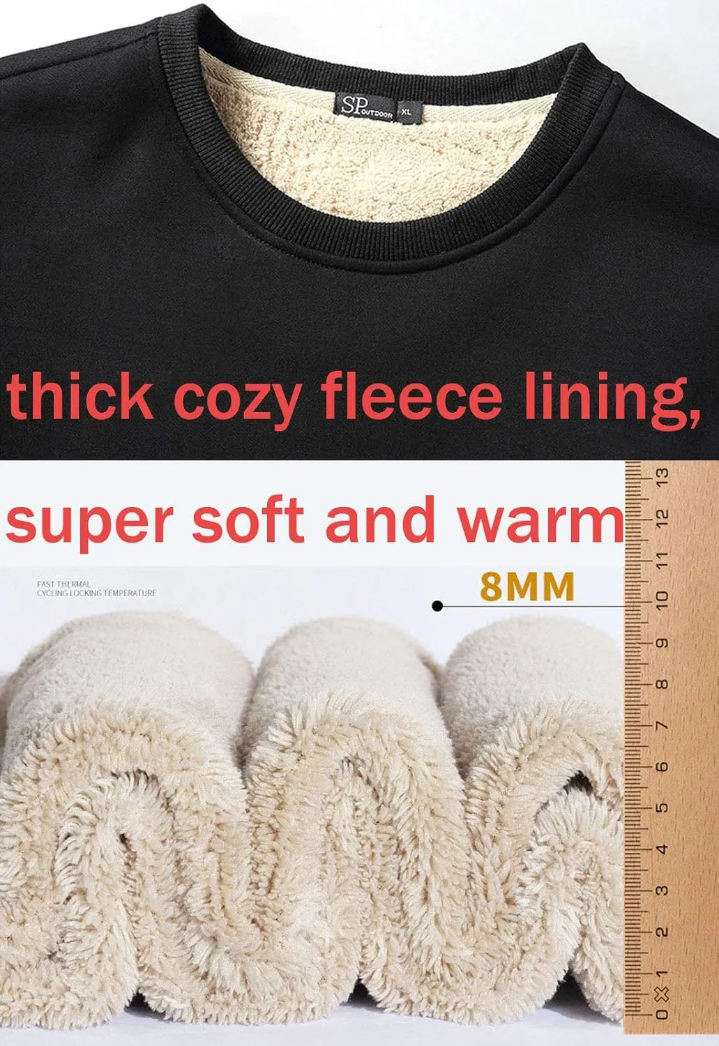 Flygo Men's Warm Sherpa Lined Crewneck Sweatshirts Fleece Pullover Tops Heavy-weight Thick Thermal Cotton Sweat-Shirts