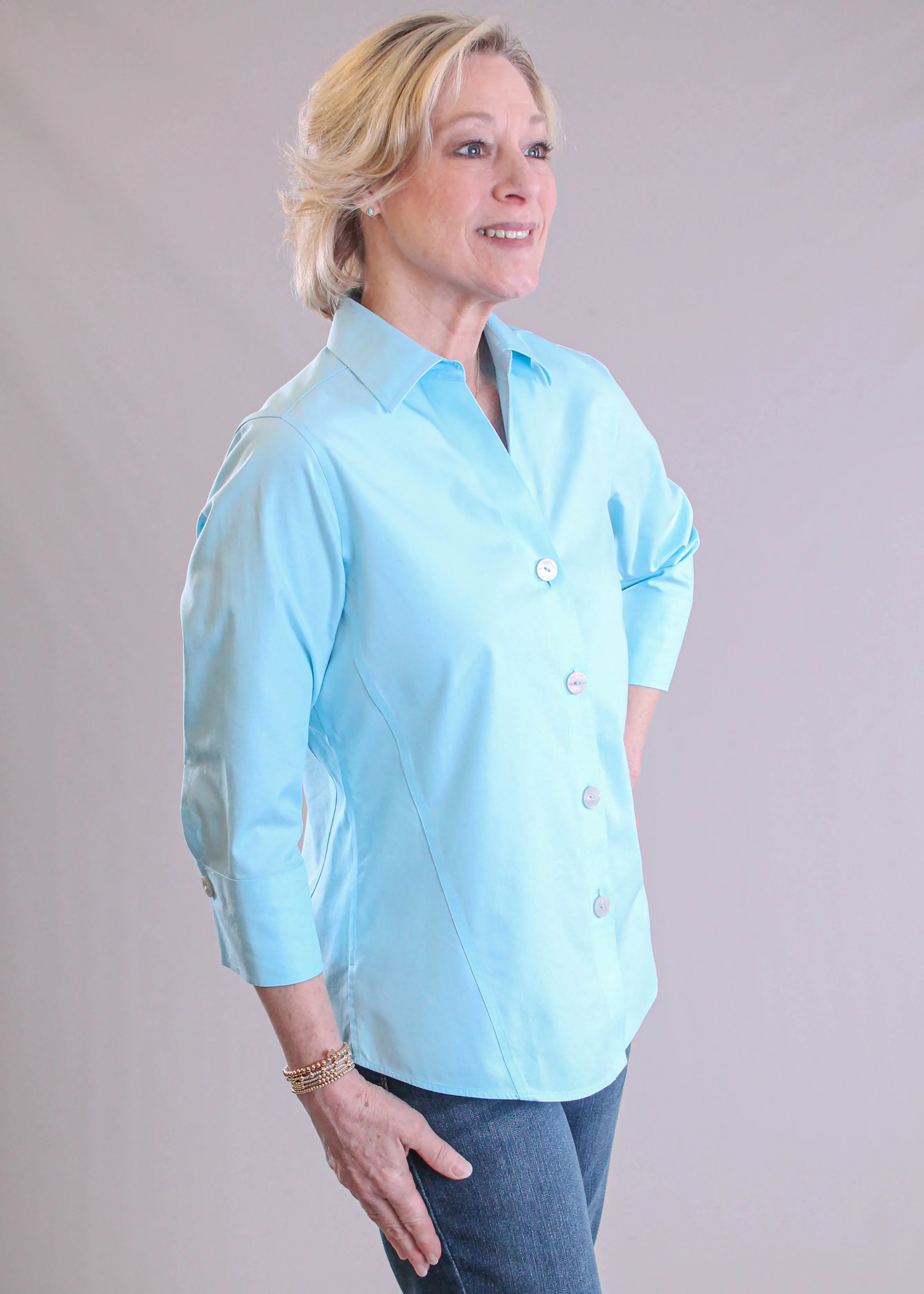 Foxcroft Paityn 3/4 Sleeve Button Down Blouse