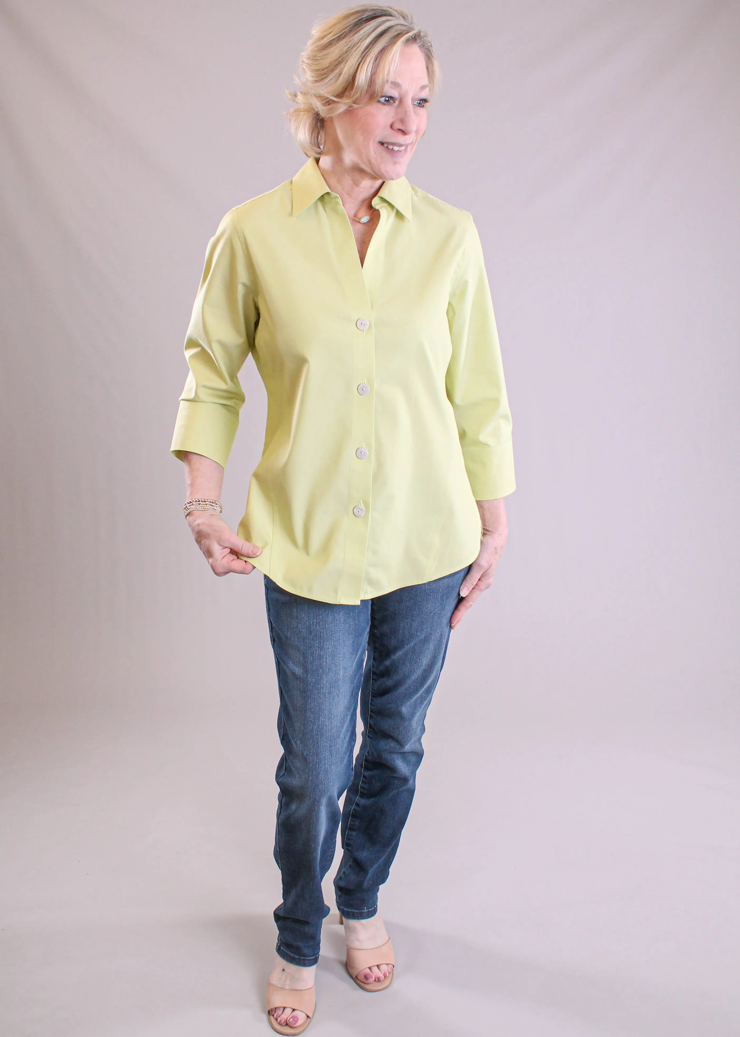 Foxcroft Paityn 3/4 Sleeve Button Down Blouse