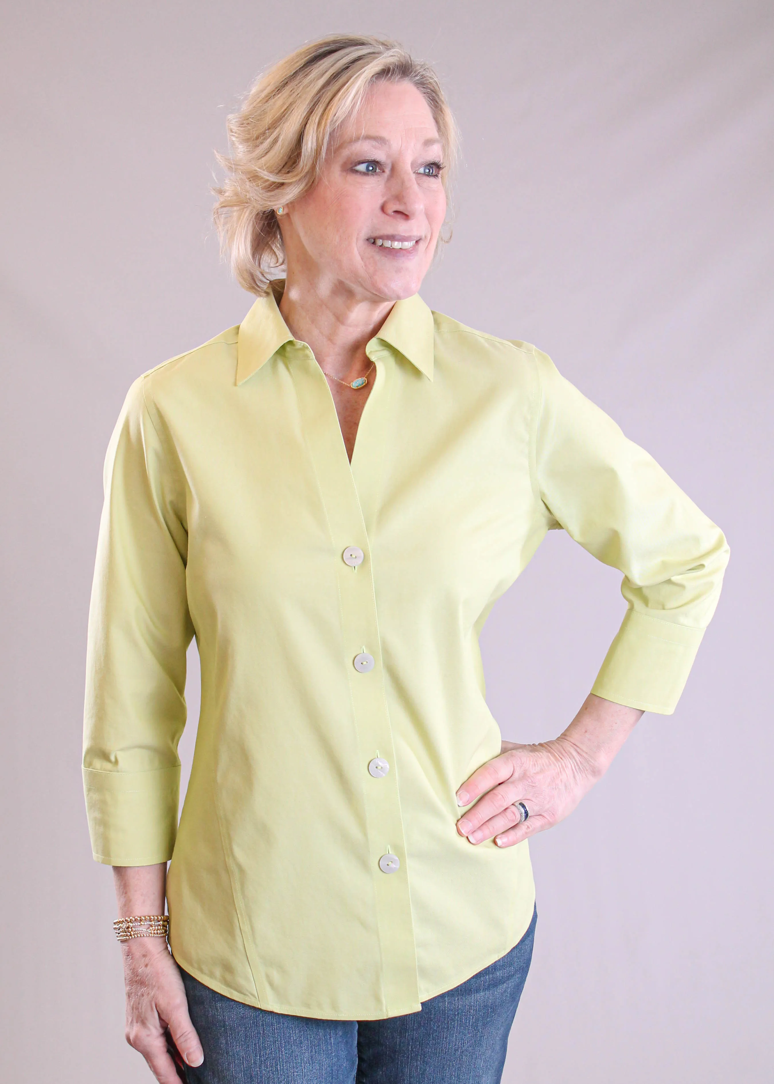 Foxcroft Paityn 3/4 Sleeve Button Down Blouse