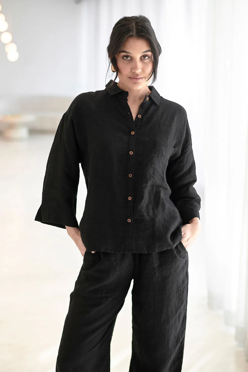 Fundamental Wide Leg Linen Pant - Black