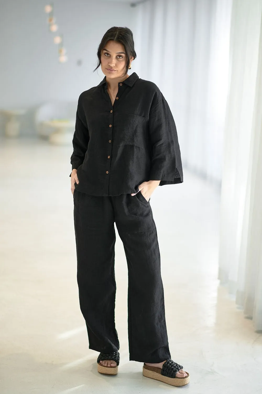 Fundamental Wide Leg Linen Pant - Black