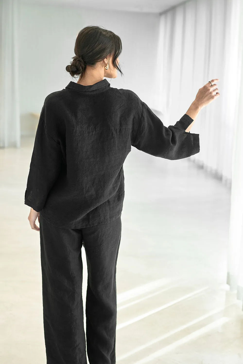 Fundamental Wide Leg Linen Pant - Black