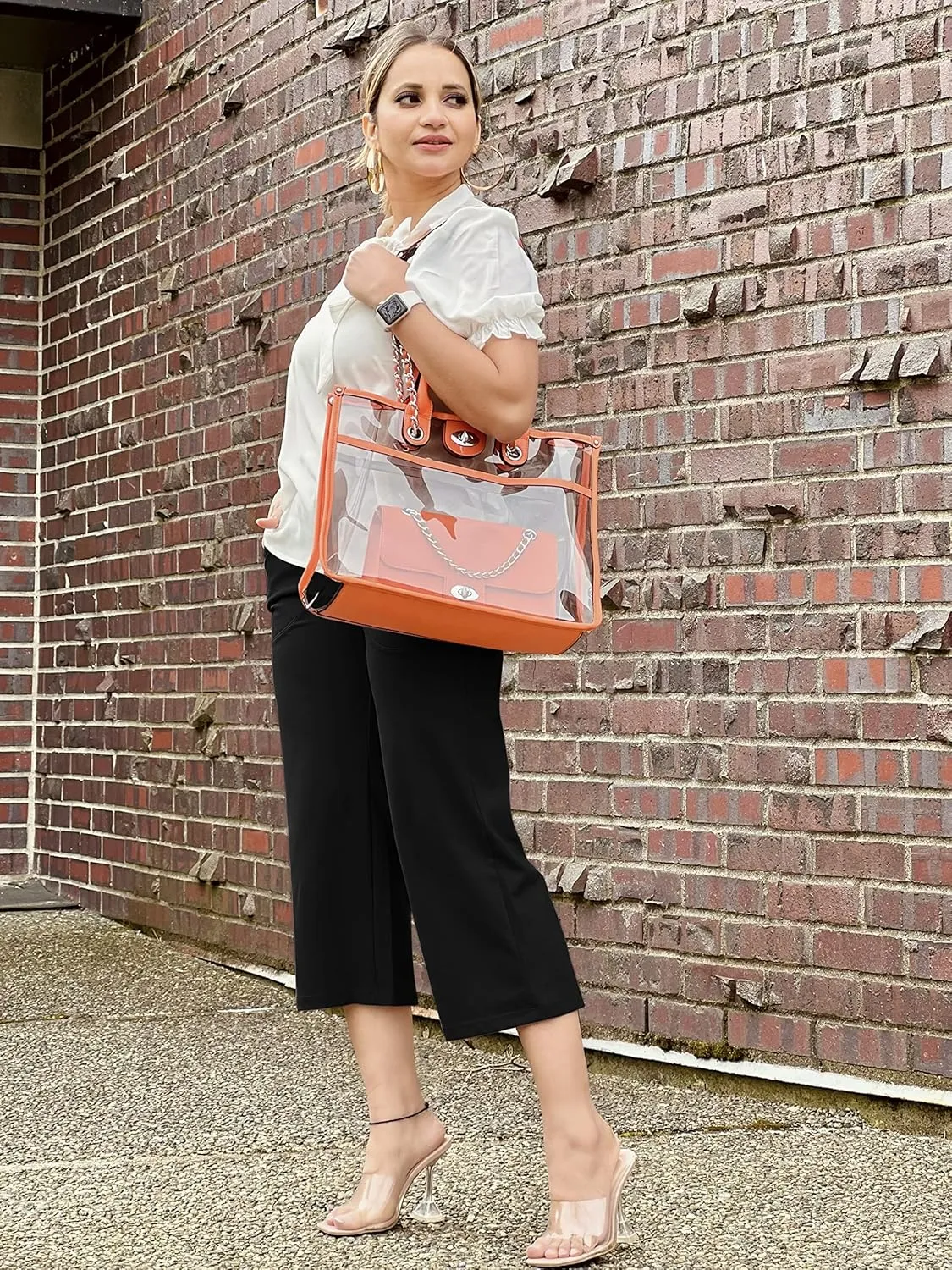 G4Free Capri Pants for Women Wide Leg Yoga Dress Capris with Pockets Cross Loose Casual Work Crop Pants