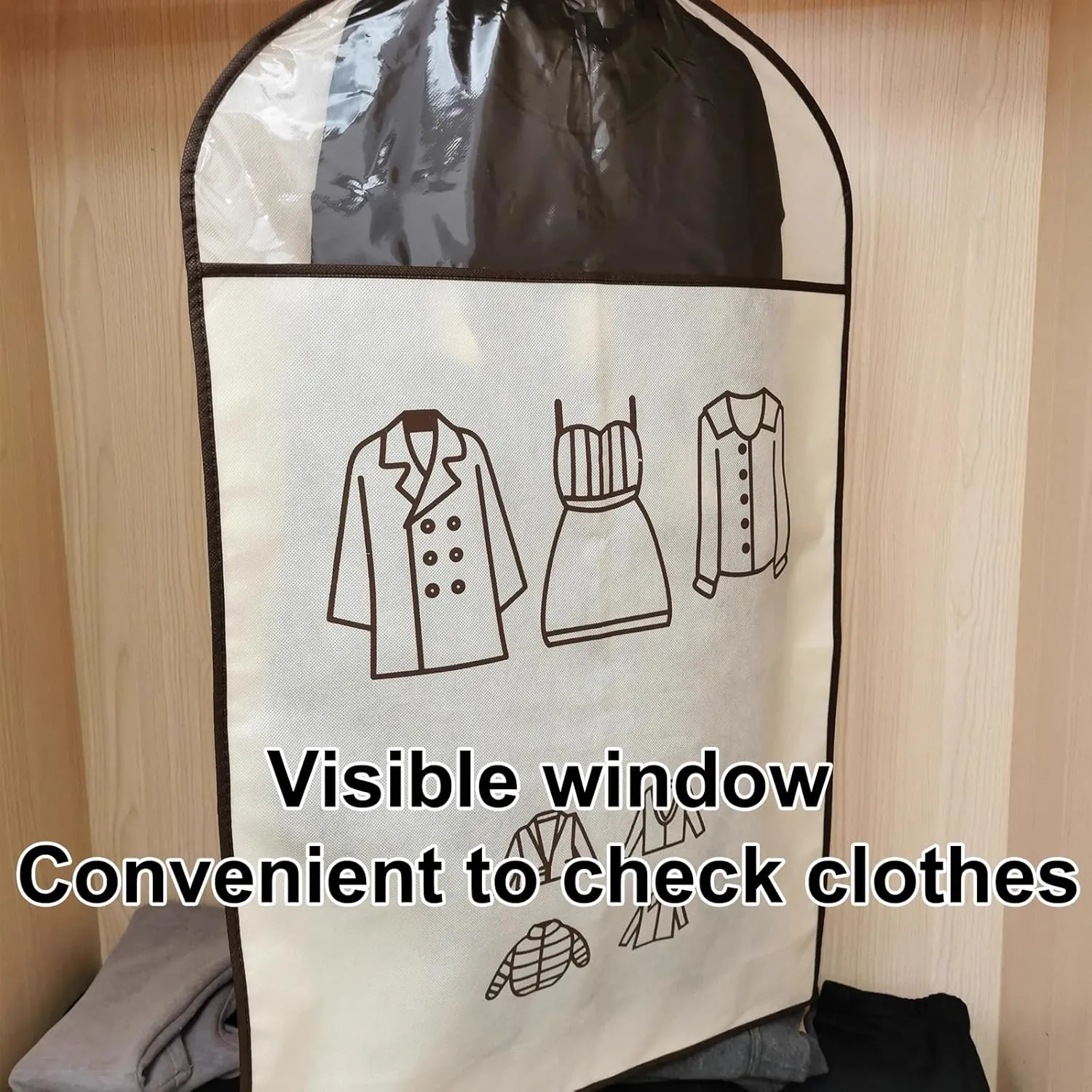 Garment Bags for Hanging Clothes, Pack of 5, Dress Bag Non-Woven Fabric, for Storage Suits, Jackets and Trousers on Closet(60x100cm/24x39in)