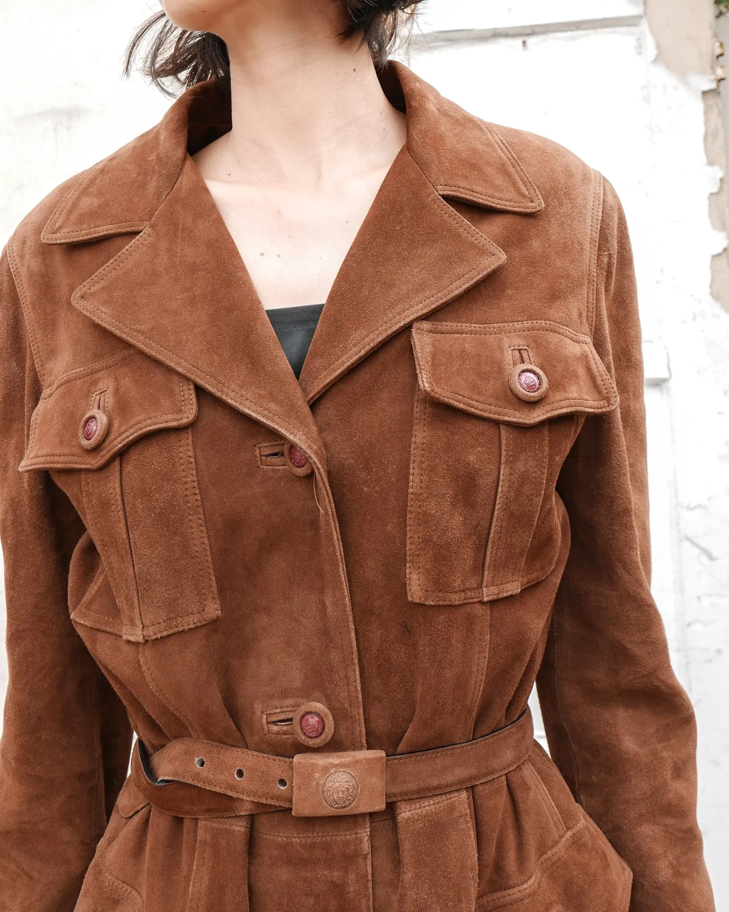Gianni Versace Brown Suede Trench Coat